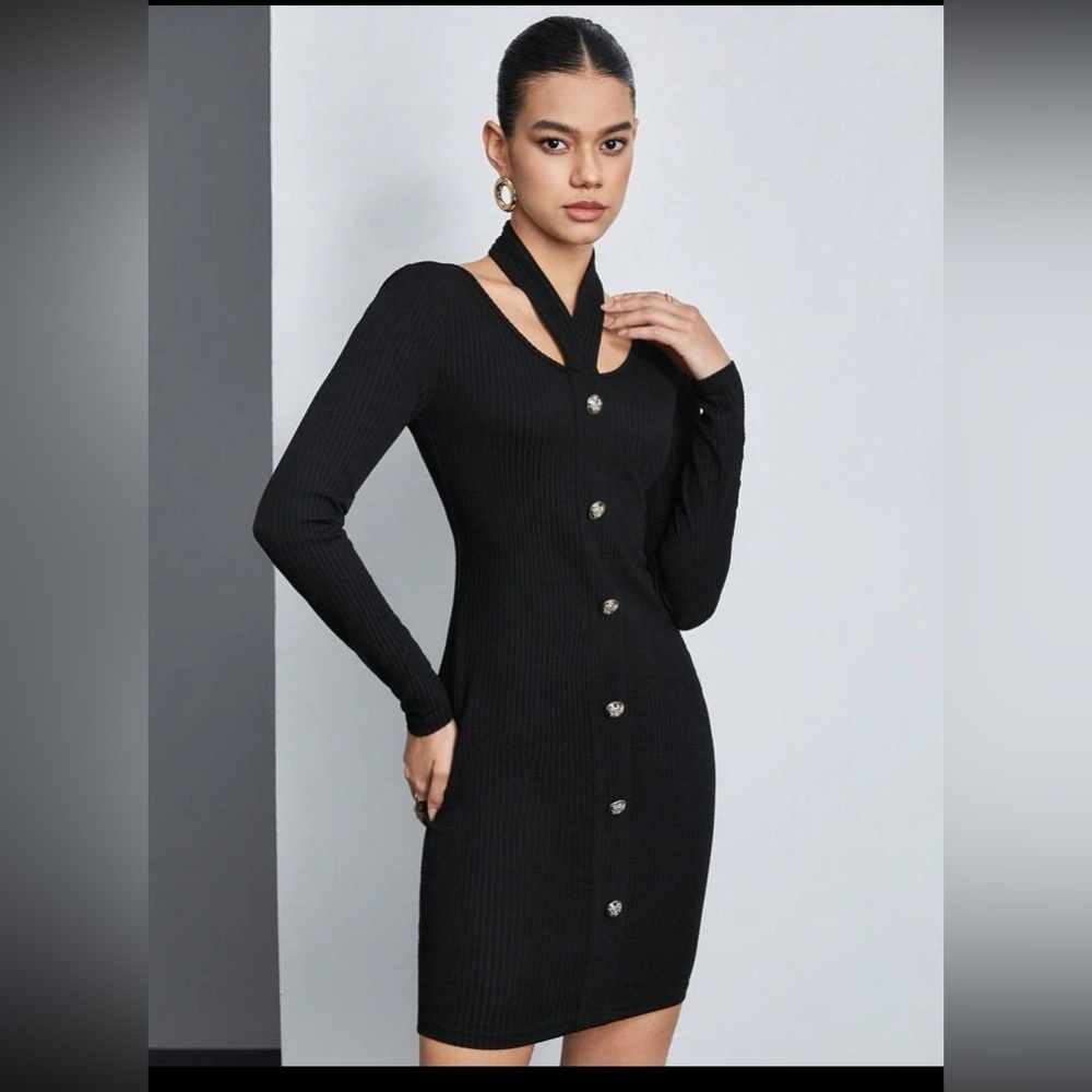 SHEIN BIZwear Women's Knitted Button Decoration Dress size S NWT - Picture 6 of 16